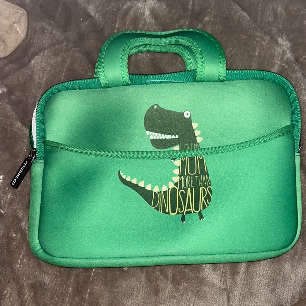 Green Dinosaur Appliqué Laptop Bag